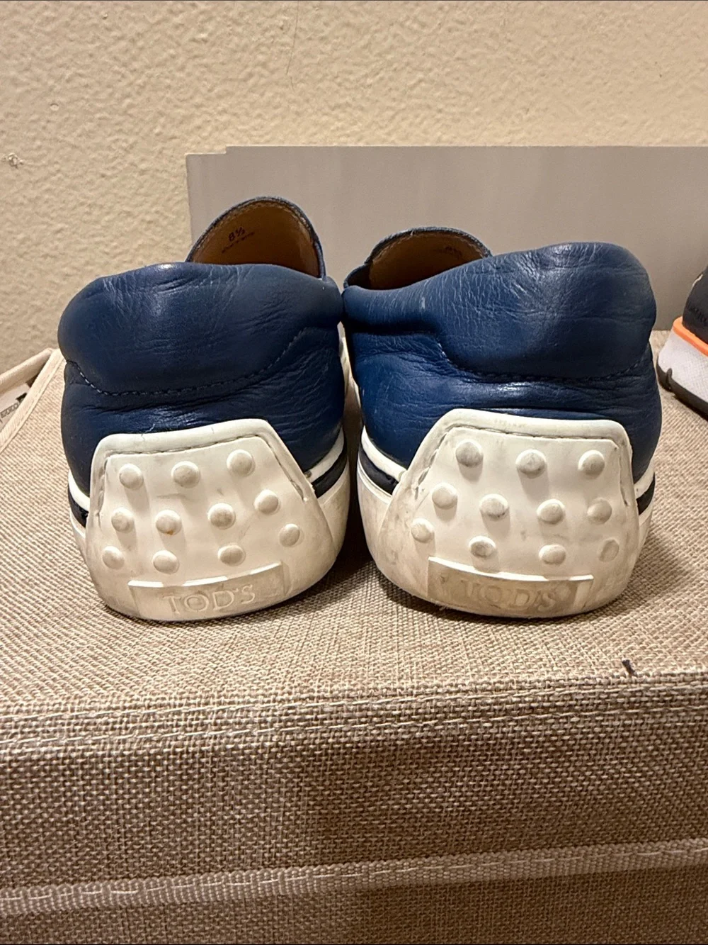 Tod's Blue Leather Slip-On Loafers with White Sole